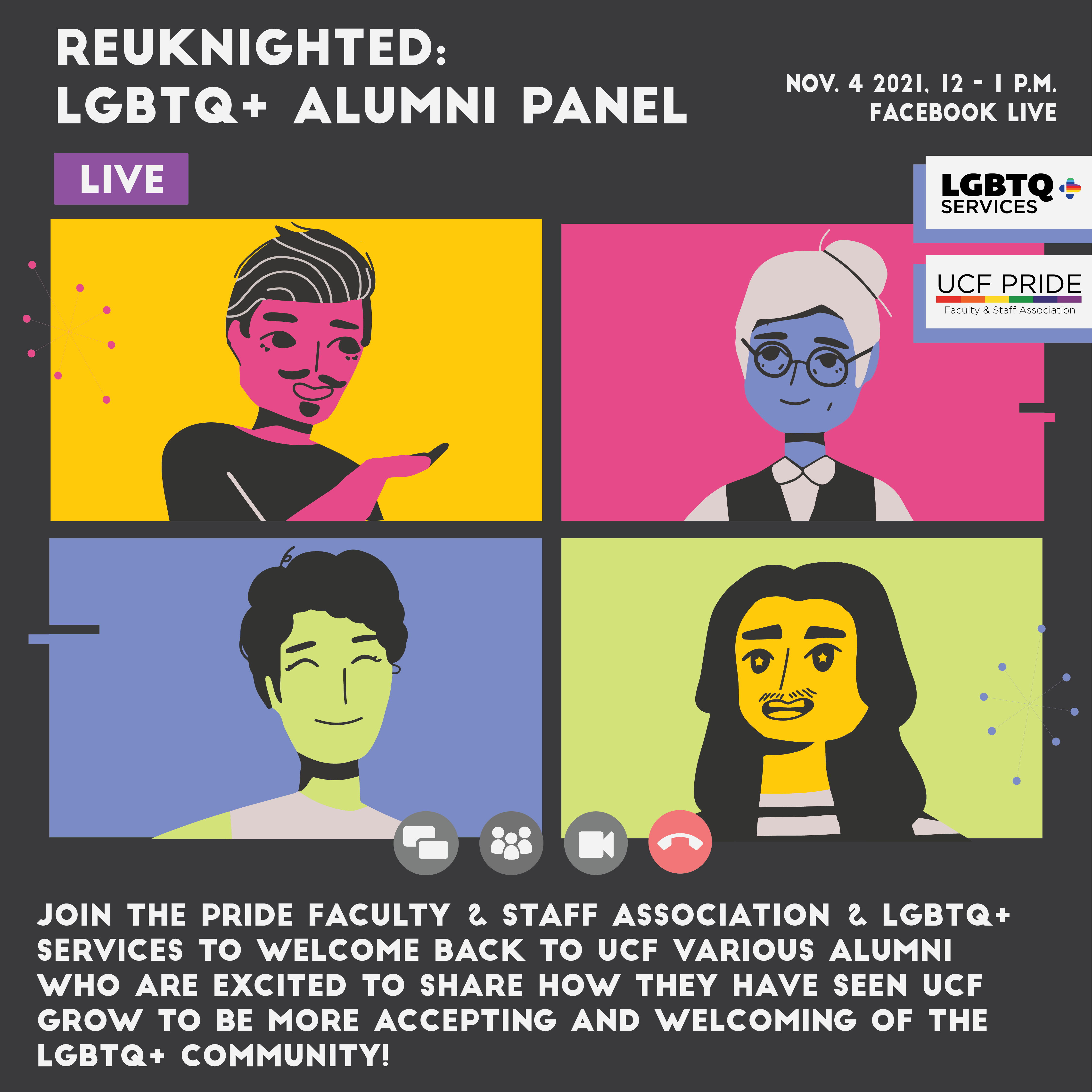 Reuknighted:lgbt q&a panel, 4 people on zoom talking