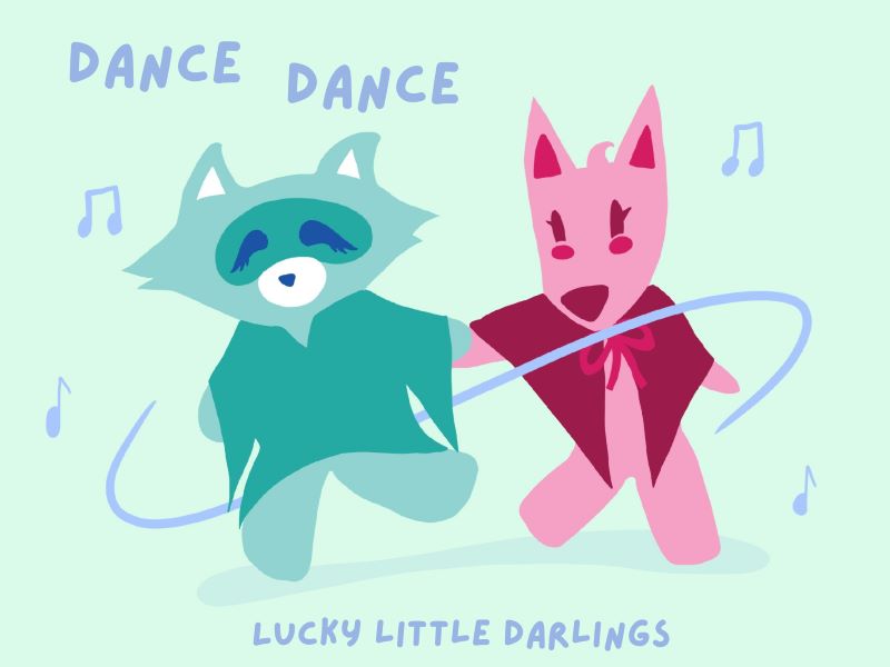 illustration of racoon and dog dancing with the text - dance dance