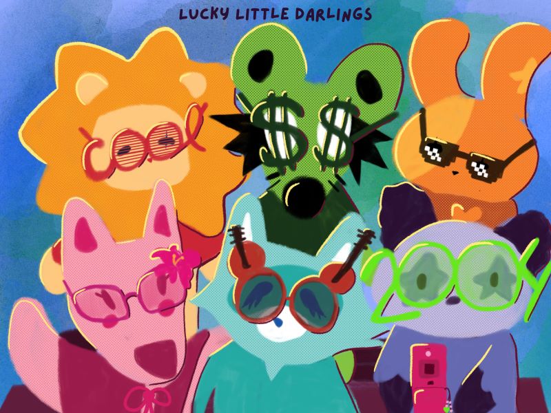 illustration of 6 darlings wearing silly sunglasses