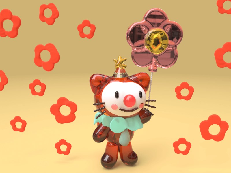 3d render of a cat wearing a clown outfit