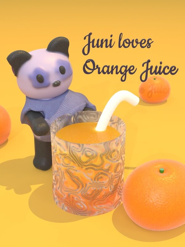 3d model of panda with large glass of orange juice by Emilia