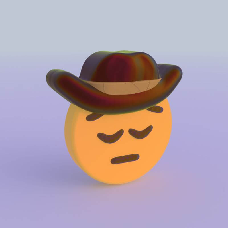 3d render of the pensive emoji with a cowboy hat