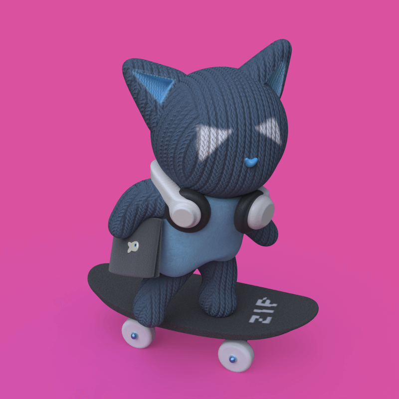 3d model of cat on skateboard by Emilia