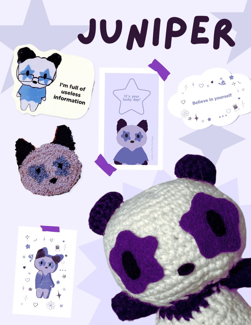 magazine-style poster of panda with goods from shop by Emilia