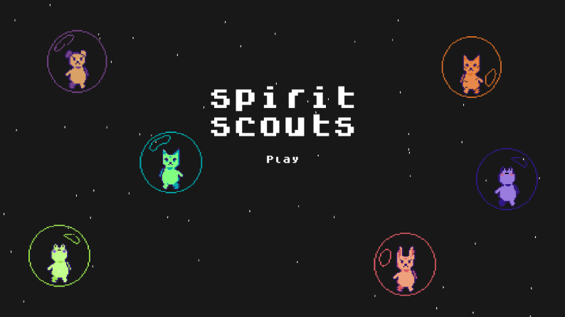 spirit scouts title screen of floating characters